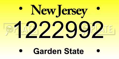 1222992 New Jersey License Plate