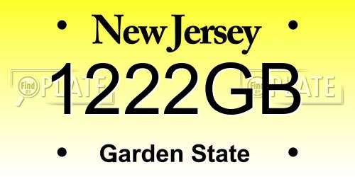 1222GB New Jersey License Plate