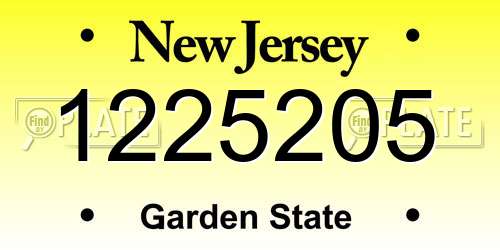 1225205 New Jersey License Plate