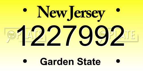 1227992 New Jersey License Plate