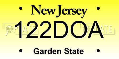 122DOA New Jersey License Plate