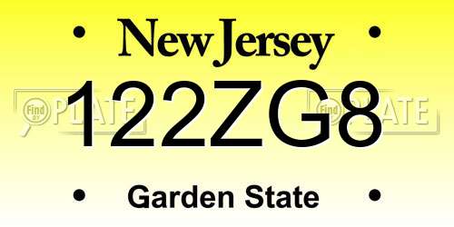 122ZG8 New Jersey License Plate