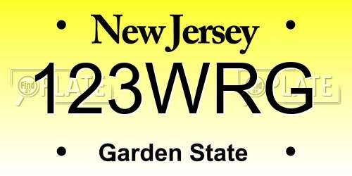 123WRG New Jersey License Plate