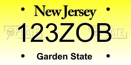 123ZOB New Jersey License Plate