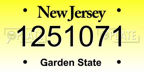 1251071 New Jersey License Plate