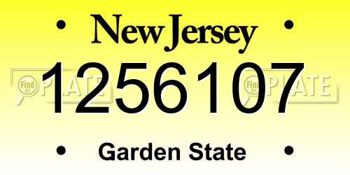 1256107 New Jersey License Plate