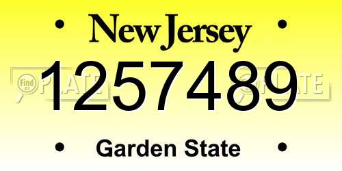 1257489 New Jersey License Plate