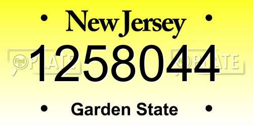 1258044 New Jersey License Plate
