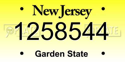 1258544 New Jersey License Plate