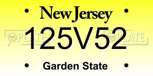 125V52 New Jersey License Plate