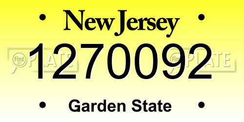 1270092 New Jersey License Plate