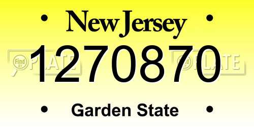 1270870 New Jersey License Plate