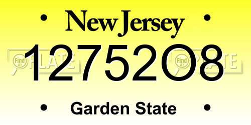 12752O8 New Jersey License Plate
