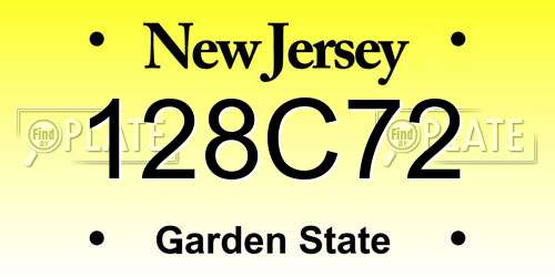 128C72 New Jersey License Plate