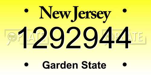 1292944 New Jersey License Plate