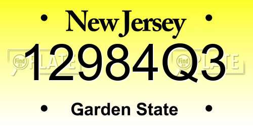 12984Q3 New Jersey License Plate
