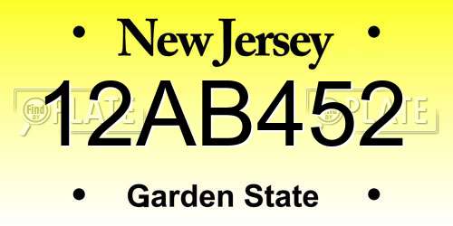 12AB452 New Jersey License Plate