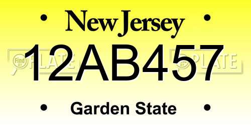 12AB457 New Jersey License Plate