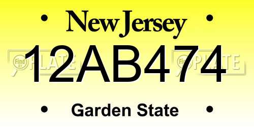 12AB474 New Jersey License Plate