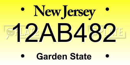 12AB482 New Jersey License Plate