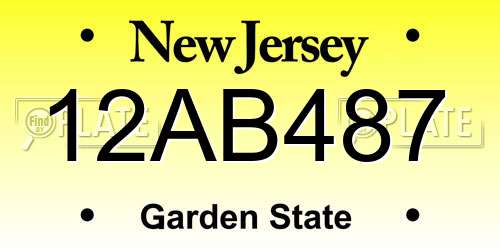 12AB487 New Jersey License Plate
