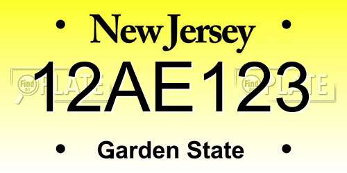 12AE123 New Jersey License Plate