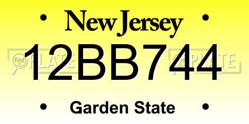 12BB744 New Jersey License Plate