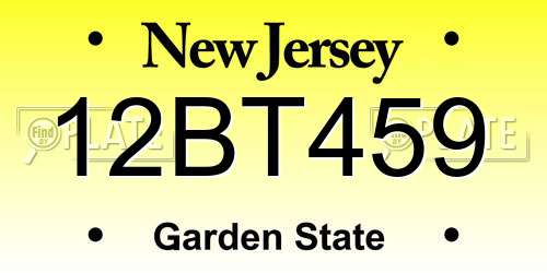 12BT459 New Jersey License Plate