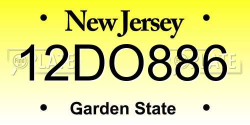 12DO886 New Jersey License Plate