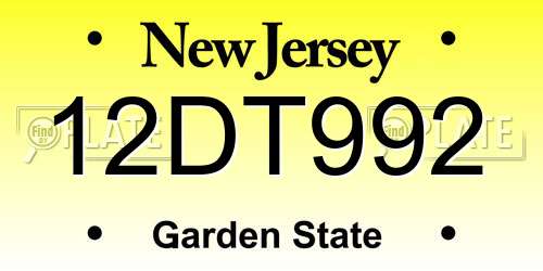 12DT992 New Jersey License Plate