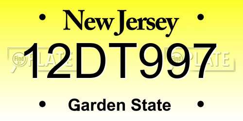 12DT997 New Jersey License Plate