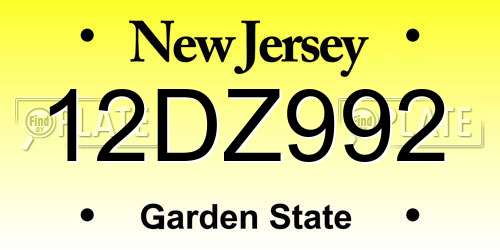 12DZ992 New Jersey License Plate