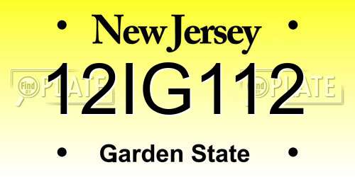 12IG112 New Jersey License Plate