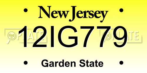 12IG779 New Jersey License Plate