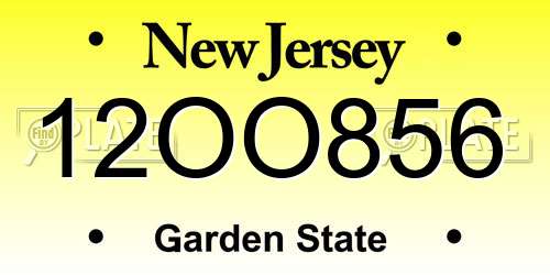 12OO856 New Jersey License Plate