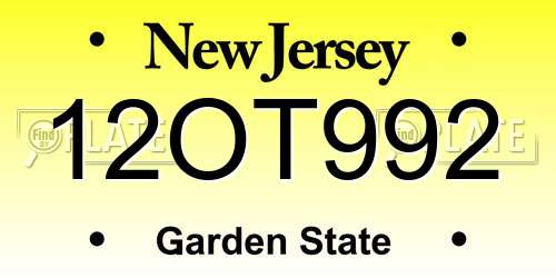 12OT992 New Jersey License Plate