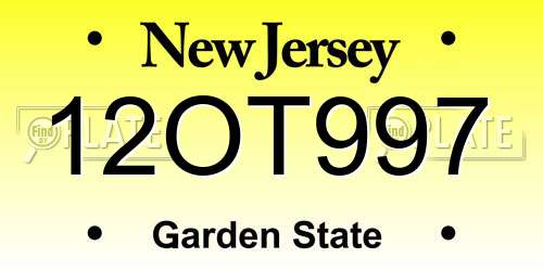 12OT997 New Jersey License Plate