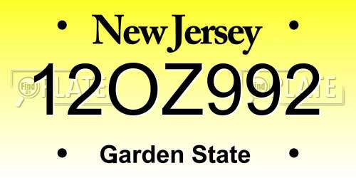 12OZ992 New Jersey License Plate