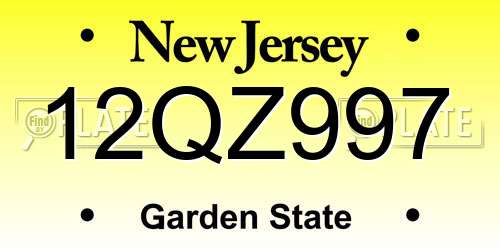 12QZ997 New Jersey License Plate