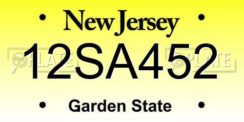 12SA452 New Jersey License Plate