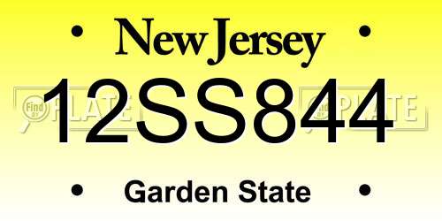 12SS844 New Jersey License Plate