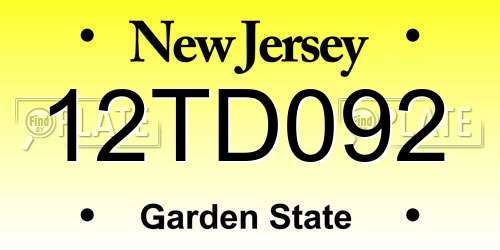 12TD092 New Jersey License Plate