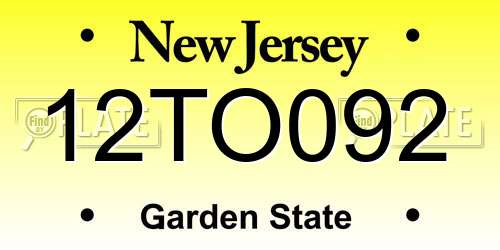 12TO092 New Jersey License Plate
