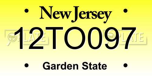12TO097 New Jersey License Plate
