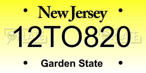12TO820 New Jersey License Plate