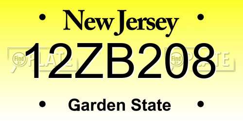12ZB208 New Jersey License Plate