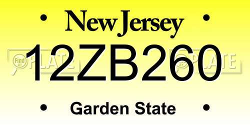 12ZB260 New Jersey License Plate