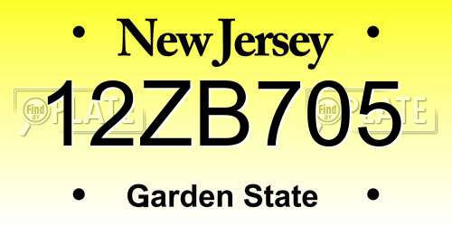 12ZB705 New Jersey License Plate