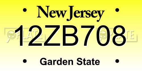 12ZB708 New Jersey License Plate
