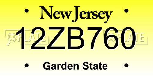 12ZB760 New Jersey License Plate